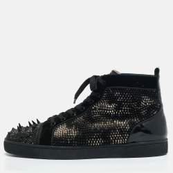 Pre Owned Christian Louboutin Black Suede Lou Pik Pik 2 Strass Orlato Sneakers Size 45.5