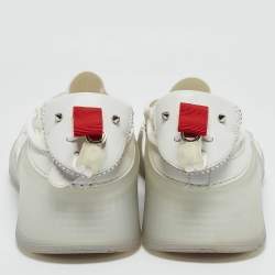 Pre Owned Christian Louboutin White Leather and Knit Fabric Arpoador Donna Sneakers Size 45