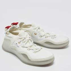Pre Owned Christian Louboutin White Leather and Knit Fabric Arpoador Donna Sneakers Size 45