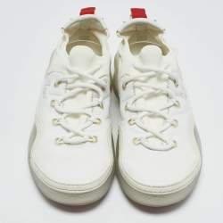 Pre Owned Christian Louboutin White Leather and Knit Fabric Arpoador Donna Sneakers Size 45