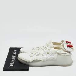 Pre Owned Christian Louboutin White Leather and Knit Fabric Arpoador Donna Sneakers Size 45