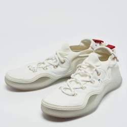 Pre Owned Christian Louboutin White Leather and Knit Fabric Arpoador Donna Sneakers Size 45