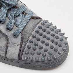 Christian Louboutin Bluish Grey Suede Louis Spikes Low Top Sneakers Size 42