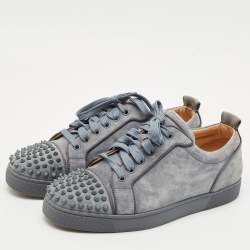 Christian Louboutin Bluish Grey Suede Louis Spikes Low Top Sneakers Size 42