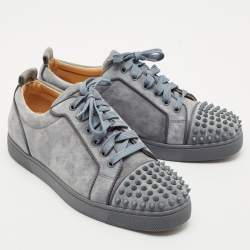 Christian Louboutin Bluish Grey Suede Louis Spikes Low Top Sneakers Size 42