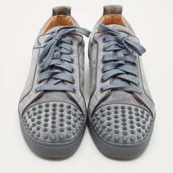 Christian Louboutin Bluish Grey Suede Louis Spikes Low Top Sneakers Size 42