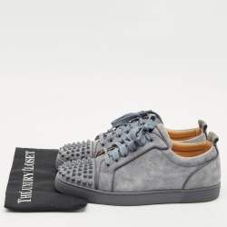 Christian Louboutin Bluish Grey Suede Louis Spikes Low Top Sneakers Size 42