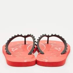 Christian Louboutin Red/Black Rubber Loubi Spike Flip Flops Size 44