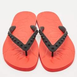 Christian Louboutin Red/Black Rubber Loubi Spike Flip Flops Size 44