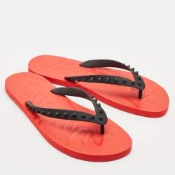 Christian Louboutin Red/Black Rubber Loubi Spike Flip Flops Size 44