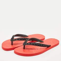 Christian Louboutin Red/Black Rubber Loubi Spike Flip Flops Size 44