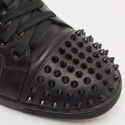 Christian Louboutin Black Leather Louis Junior Spikes Low Top Sneakers Size 40.5
