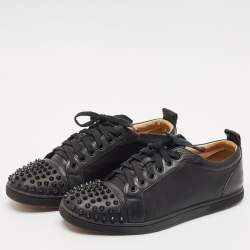 Christian Louboutin Black Leather Louis Junior Spikes Low Top Sneakers Size 40.5