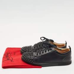 Christian Louboutin Black Leather Louis Junior Spikes Low Top Sneakers Size 40.5