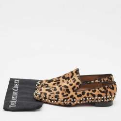Christian Louboutin Brown Leopard Calfhair Spike Smoking Slippers Size 42.5