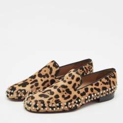 Christian Louboutin Brown Leopard Calfhair Spike Smoking Slippers Size 42.5