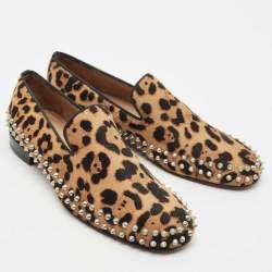 Christian Louboutin Brown Leopard Calfhair Spike Smoking Slippers Size 42.5