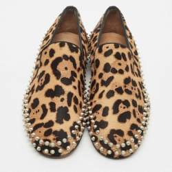Christian Louboutin Brown Leopard Calfhair Spike Smoking Slippers Size 42.5