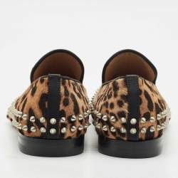 Christian Louboutin Brown Leopard Calfhair Spike Smoking Slippers Size 42.5