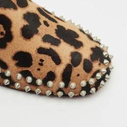 Christian Louboutin Brown Leopard Calfhair Spike Smoking Slippers Size 42.5