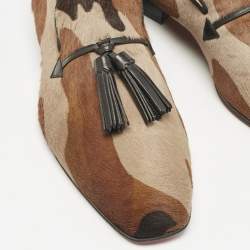 Christian Louboutin Brown Camo CalfHair Tassel Smoking Slippers Size 42