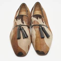 Christian Louboutin Brown Camo CalfHair Tassel Smoking Slippers Size 42