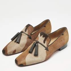 Christian Louboutin Brown Camo CalfHair Tassel Smoking Slippers Size 42