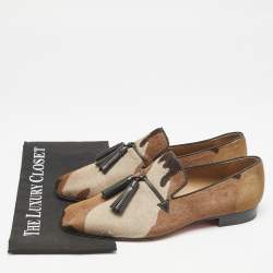 Christian Louboutin Brown Camo CalfHair Tassel Smoking Slippers Size 42
