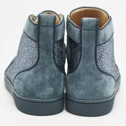 Christian Louboutin Blue Glitter and Suede Rantus Orlato High Top Sneakers Size 41