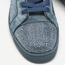 Christian Louboutin Blue Glitter and Suede Rantus Orlato High Top Sneakers Size 41