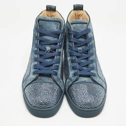 Christian Louboutin Blue Glitter and Suede Rantus Orlato High Top Sneakers Size 41