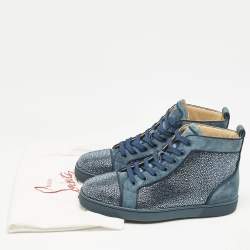 Christian Louboutin Blue Glitter and Suede Rantus Orlato High Top Sneakers Size 41