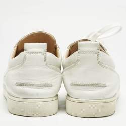 Christian Louboutin White Leather Louis Junior Spikes Lace Up Sneakers Size 45.5