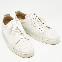 Christian Louboutin White Leather Louis Junior Spikes Lace Up Sneakers Size 45.5