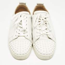 Christian Louboutin White Leather Louis Junior Spikes Lace Up Sneakers Size 45.5