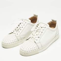 Christian Louboutin White Leather Louis Junior Spikes Lace Up Sneakers Size 45.5