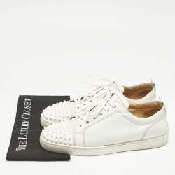 Christian Louboutin White Leather Louis Junior Spikes Lace Up Sneakers Size 45.5