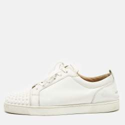 Christian Louboutin White Leather Louis Junior Spikes Lace Up Sneakers Size 45.5