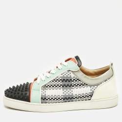 Christian Louboutin Multicolor Leather and Suede Louis Junior Spikes Lace Up Sneakers Size 46