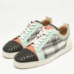 Christian Louboutin Multicolor Leather and Suede Louis Junior Spikes Lace Up Sneakers Size 46