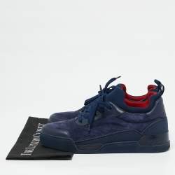 Christian Louboutin Navy Blue Leather and Suede Aurelien Low Top Sneakers Size 41.5