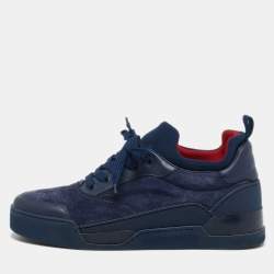 Christian Louboutin Navy Blue Leather and Suede Aurelien Low Top Sneakers Size 41.5