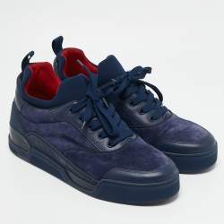Christian Louboutin Navy Blue Leather and Suede Aurelien Low Top Sneakers Size 41.5