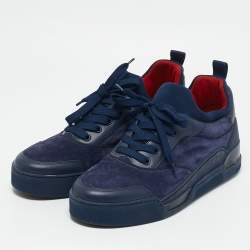 Christian Louboutin Navy Blue Leather and Suede Aurelien Low Top Sneakers Size 41.5