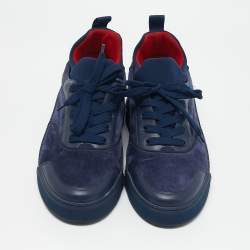 Christian Louboutin Navy Blue Leather and Suede Aurelien Low Top Sneakers Size 41.5