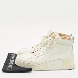 Christian Louboutin White Leather Rankick High Top Sneakers Size 42
