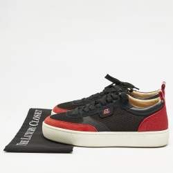 Christian Louboutin Red/Black Leather and Mesh Happyrui Sneakers Size 42