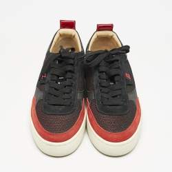 Christian Louboutin Red/Black Leather and Mesh Happyrui Sneakers Size 42