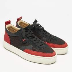 Christian Louboutin Red/Black Leather and Mesh Happyrui Sneakers Size 42