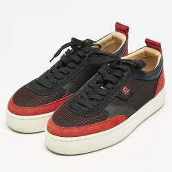 Christian Louboutin Red/Black Leather and Mesh Happyrui Sneakers Size 42